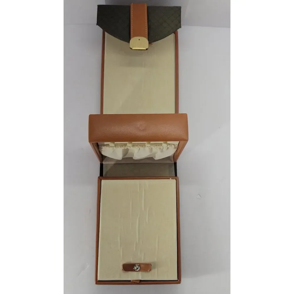 Vintage Travel Jewelry Case Organizer Green & Tan Folding Portable Storage Box